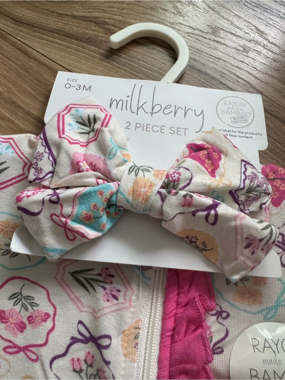 Milkberry Pink Floral Footed Baby One-Piece with Bow