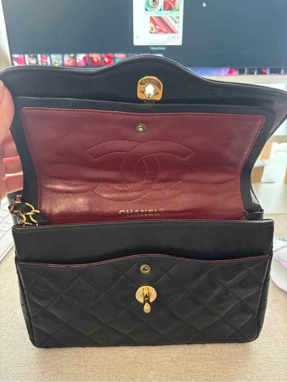 Vintage CHANEL Dual Tone Classic Double Flap Bag CC Chain Shoulder Bag