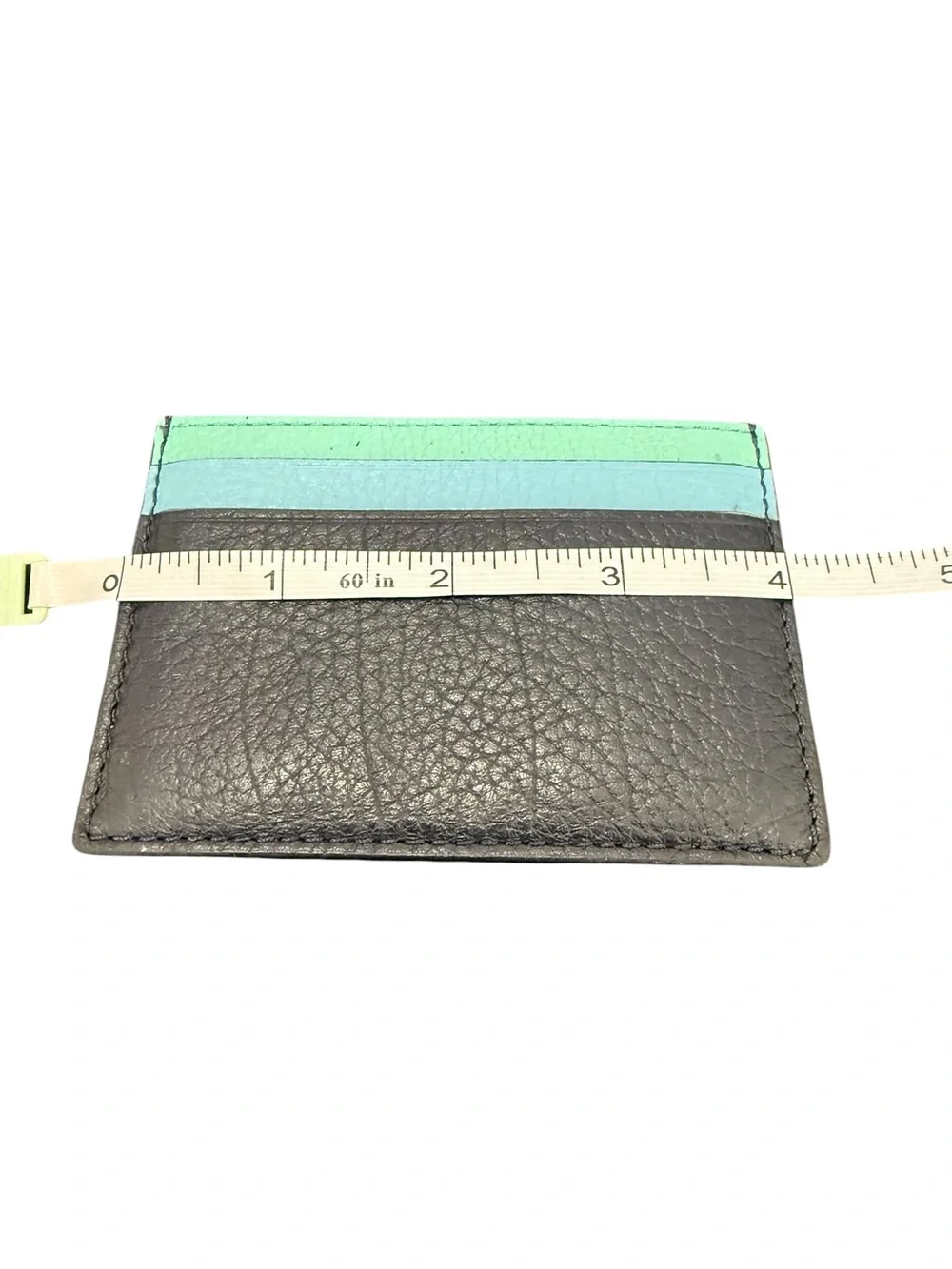 Coach Brown Leather Card Case with Mint Stripe