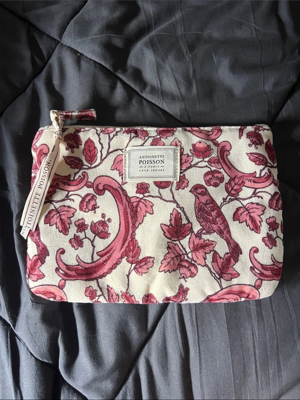 NWOT Sezane velvet Pink Floral pouch
