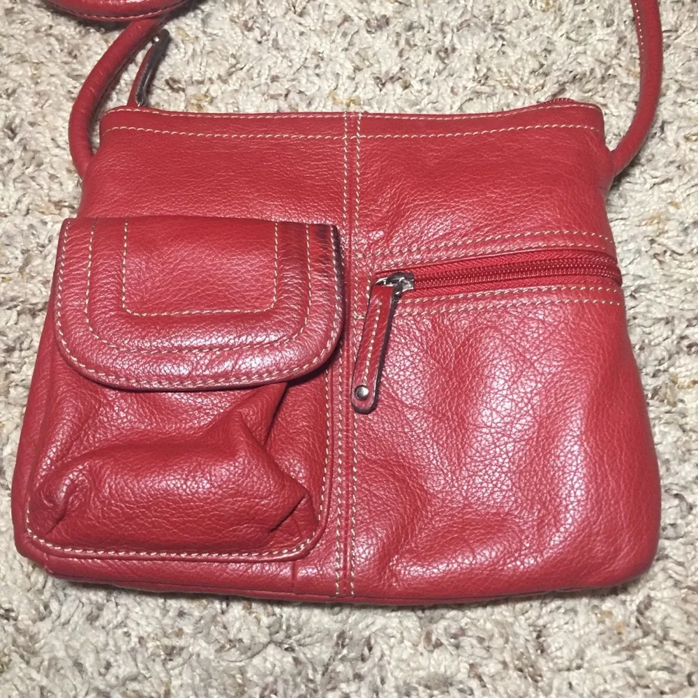 Red Leather Tignanello Crossbody Purse