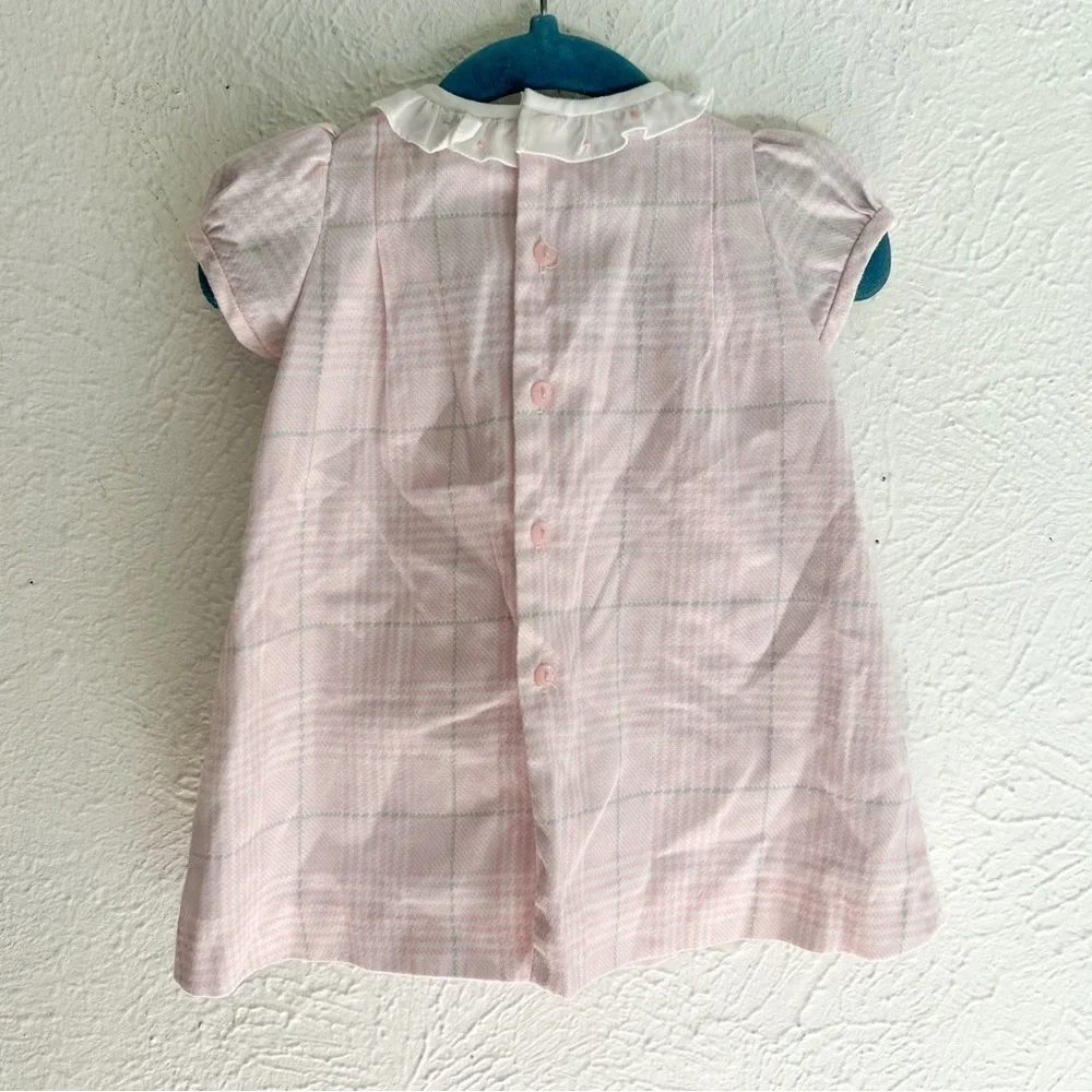 Luli & Me Pink Smocked Check Dress with Ruffle Collar 6 month pink