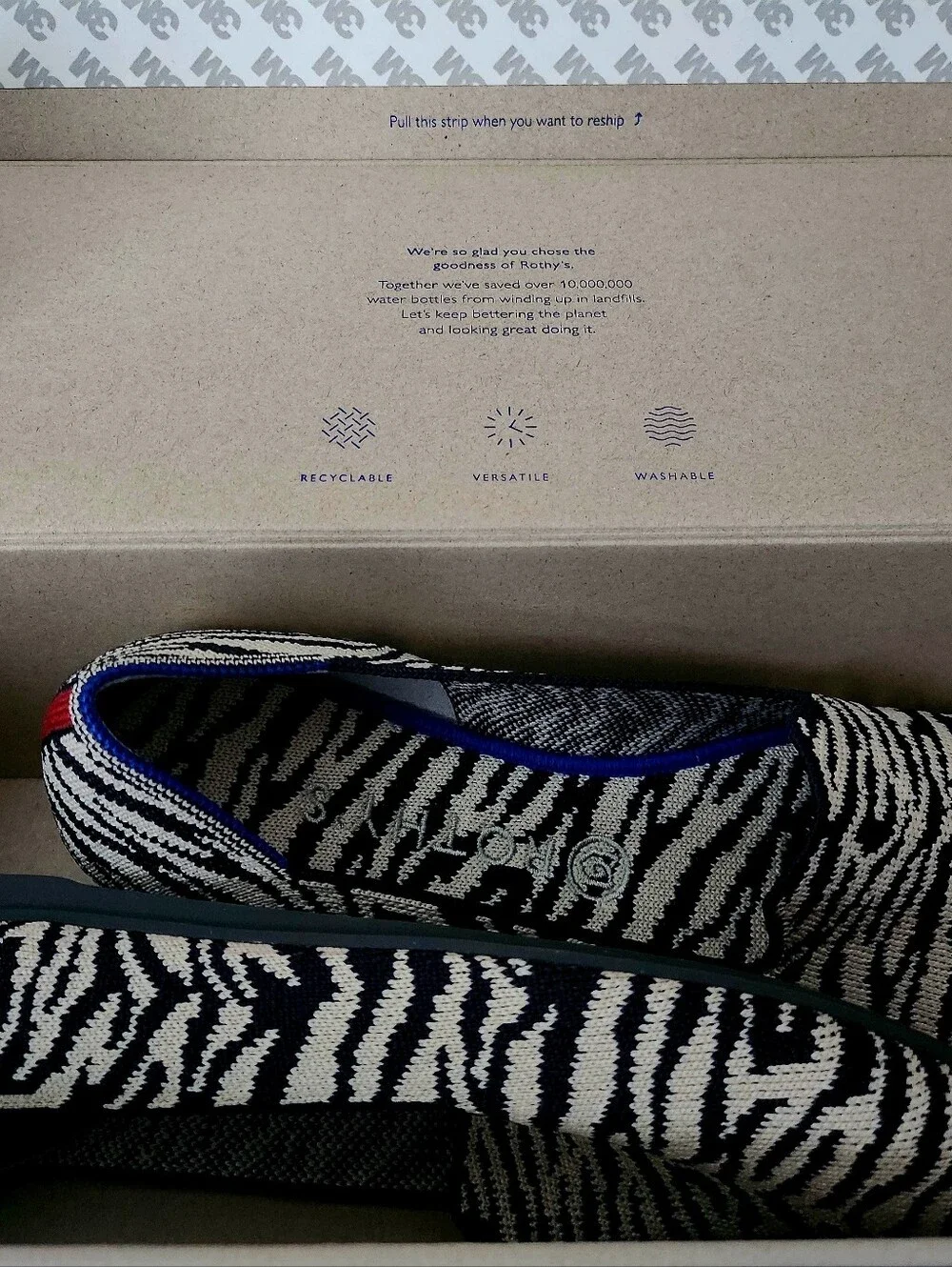 Rothy's Navy Zebra Size 10 New In Box