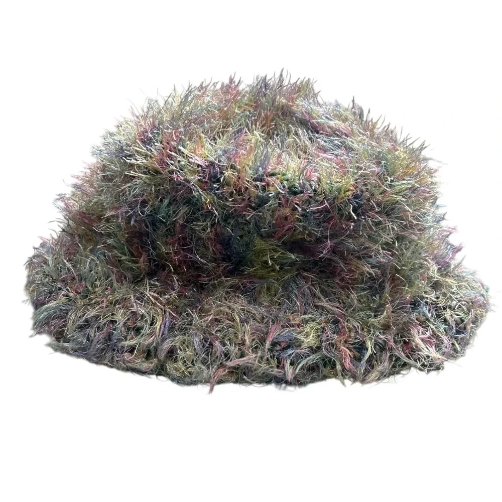 Multicolor‎ Fuzzy Eyelash Yarn Bucket Hat Shaggy Boho Eclectic Y2K Festival