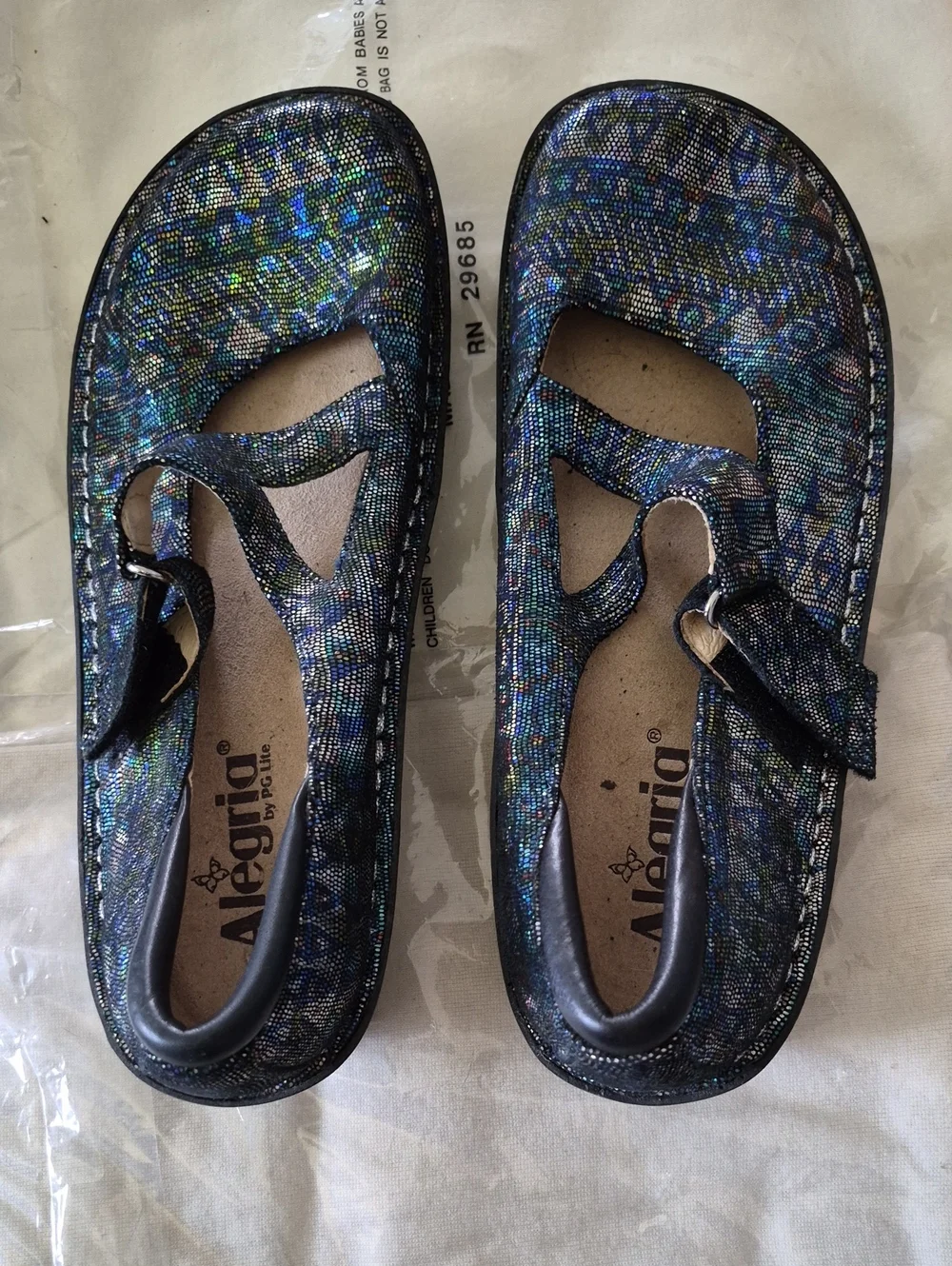 Alegria Iridescent Blue-Black Mary Jane Flats