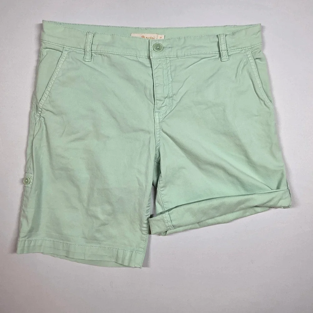 Tory Burch Mint Green Chino Shorts Women Size 27 Roll Up Button Tab Cotton Twill
