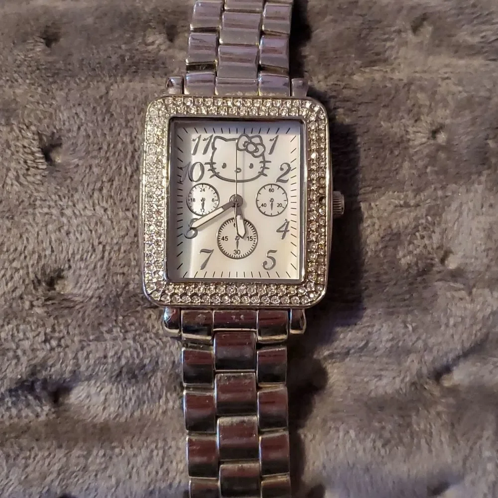 Hello Kitty Pave‎ CZ Bezel Silver Multi Dial Silver White Watch