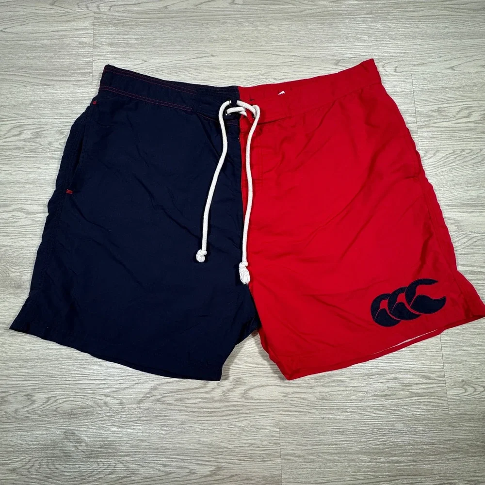 Canterbury Men's Swim Shorts Color Block Navy Red 2XL Mesh Lined Drawstring Logo