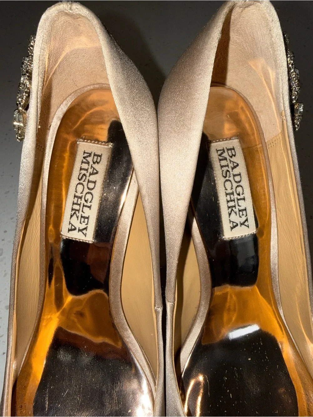 Badgley Mischka gold satin design