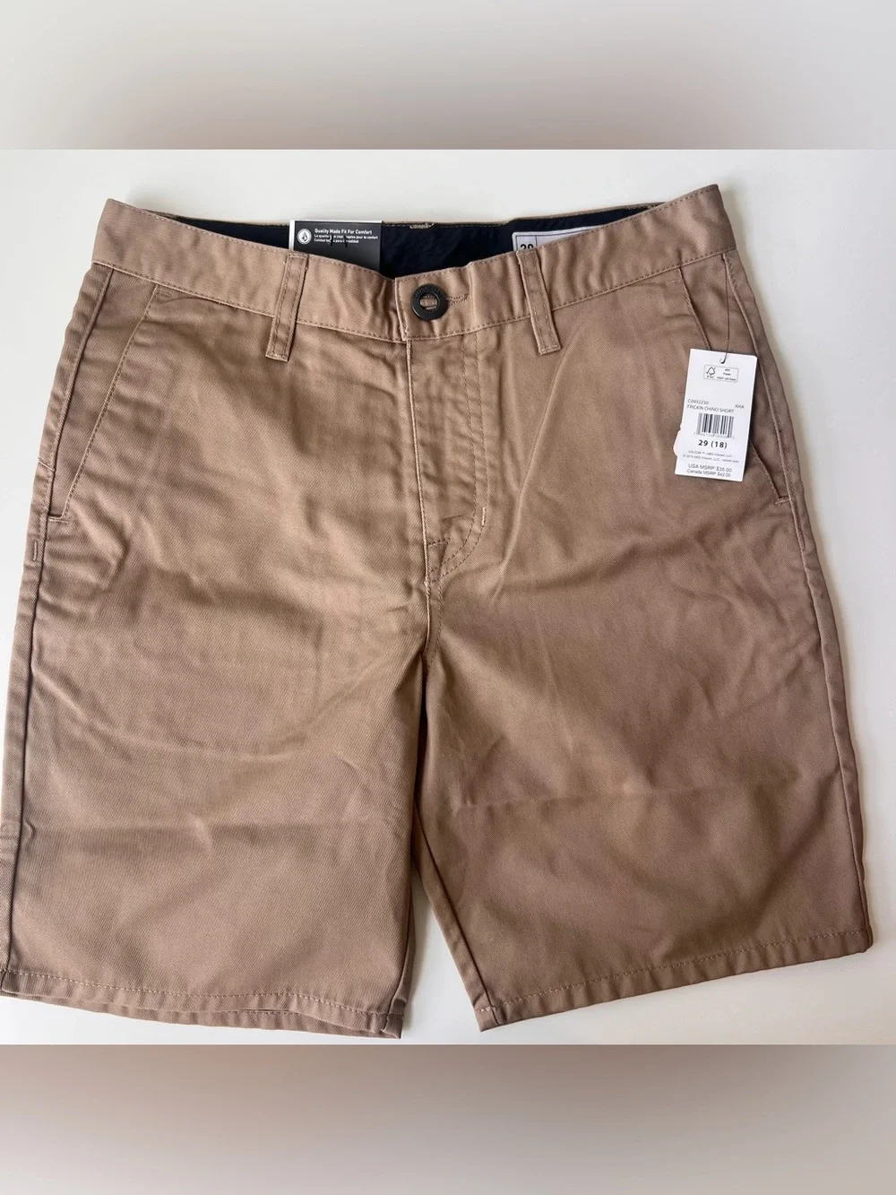 Volcom Youth Frickin Chino Shorts Size 18 / 29 Khaki NWT