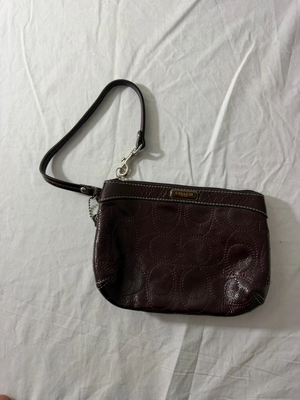 Coach Deep Wine Leather Wristlet Clutch