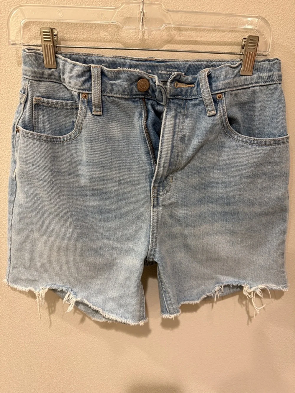 Light Blue Denim Frayed Hem Girls Shorts Size 14