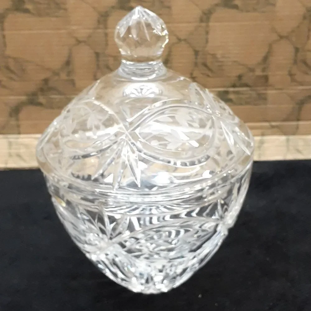 Vintage Gorham Poland hand‎ cut clear crystal lidded candy dish