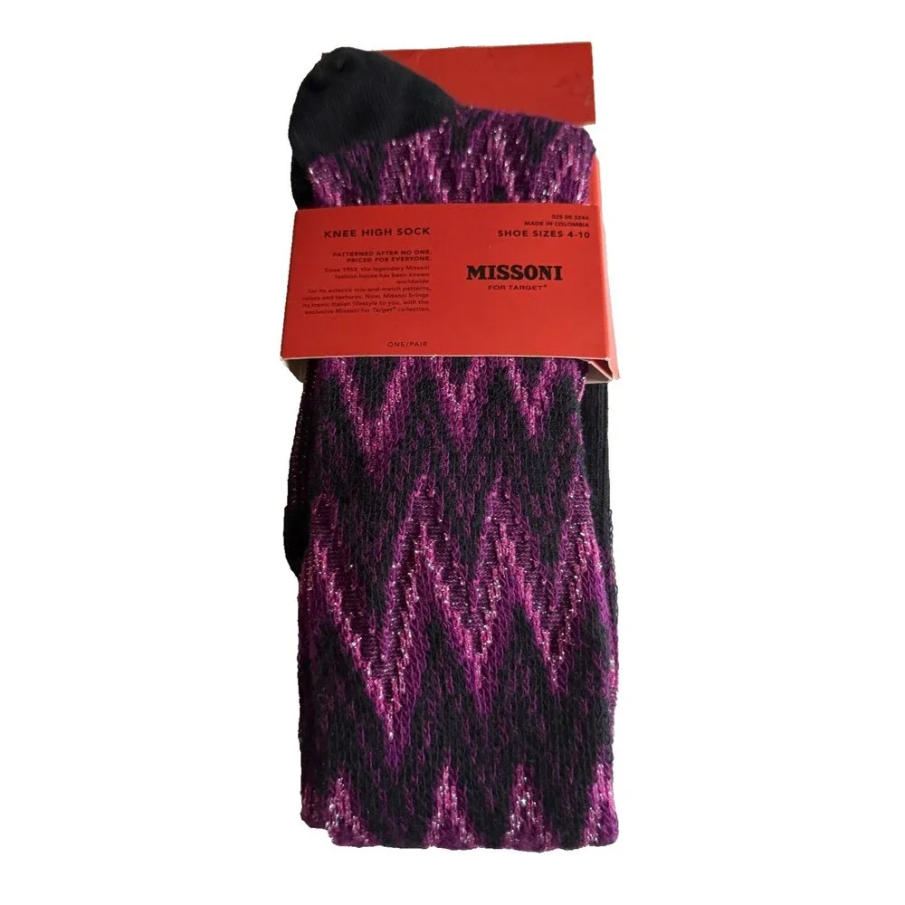 Missoni For Target Ladies Knee Socks Black Purple Chevron Shoe Size 4-10 Women