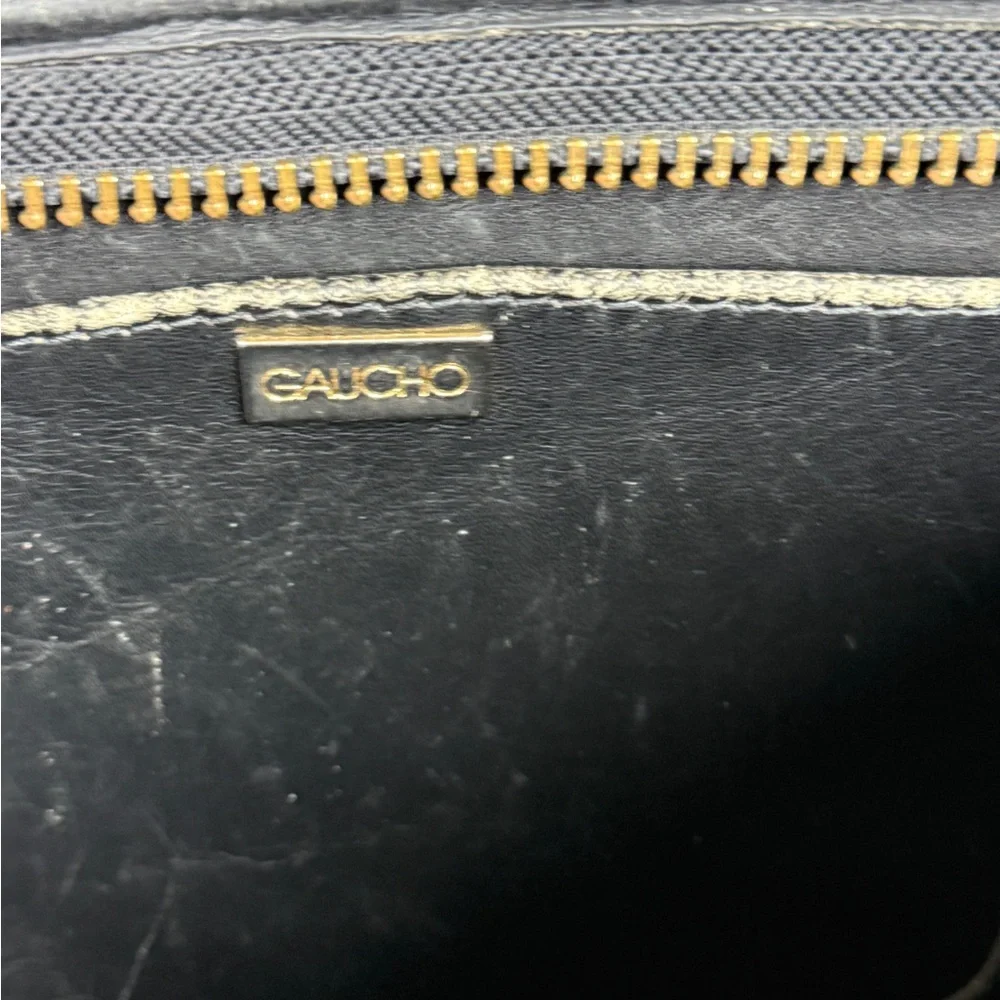 Vintage Gaucho Black Genuine Leather Adjustible Straps Crossbody Bag