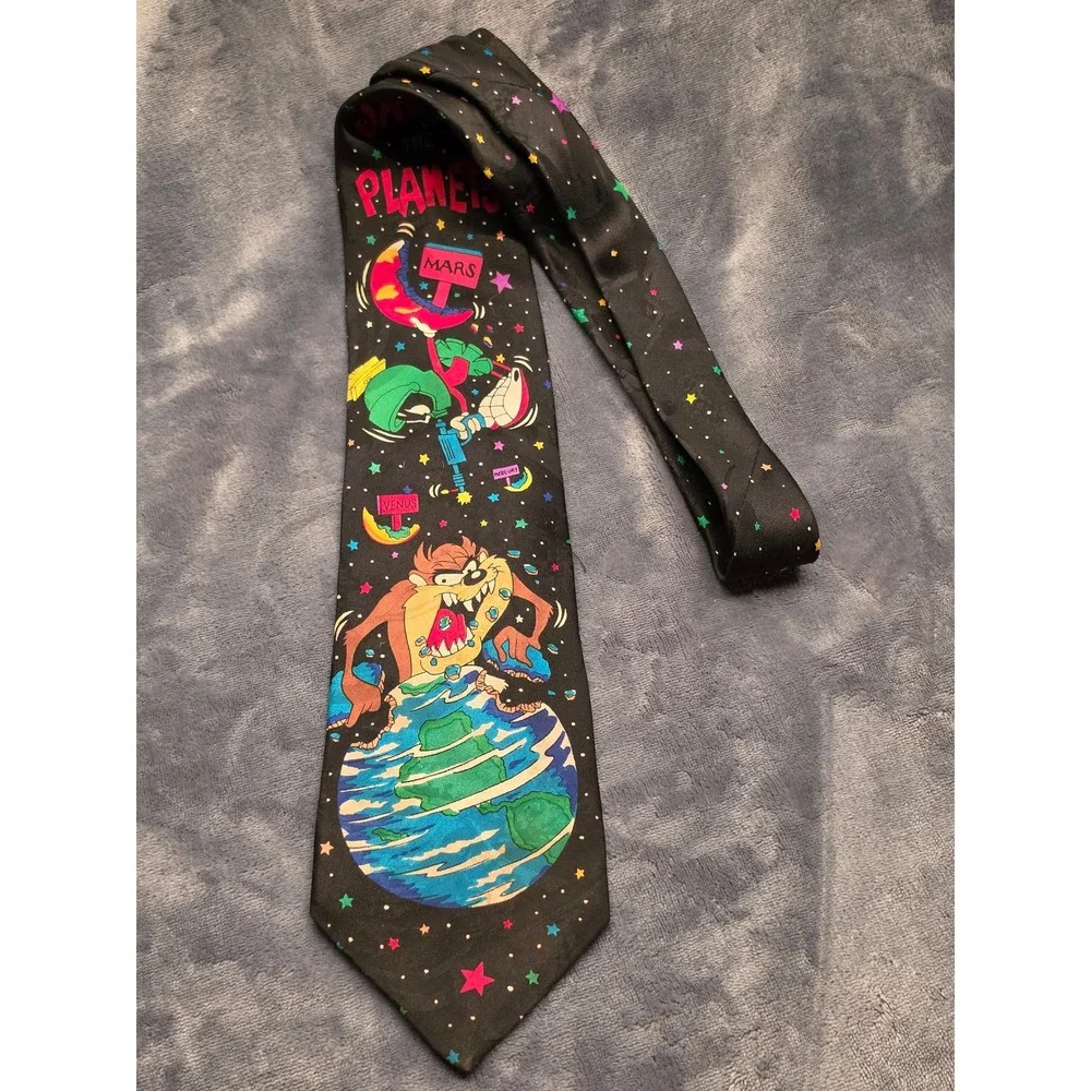 Vintage 1993 Looney Tunes Mania Save The Planets Taz Marvin Martian Space Tie