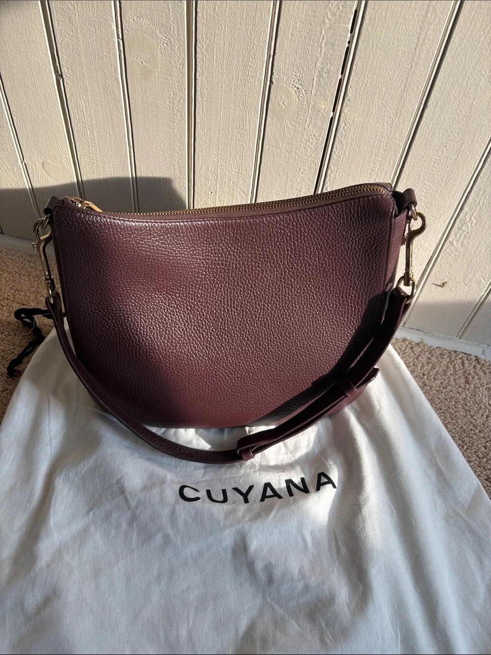 Vintage Cuyana Pebbled Leather Hobo Shoulder Bag in Burgundy