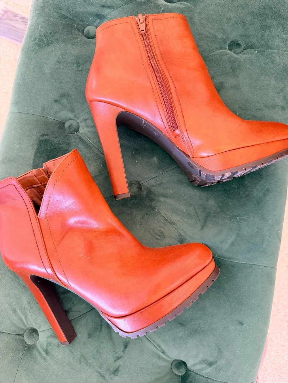 Women's High-Heel Platform Ankle Boots in Rust Orange