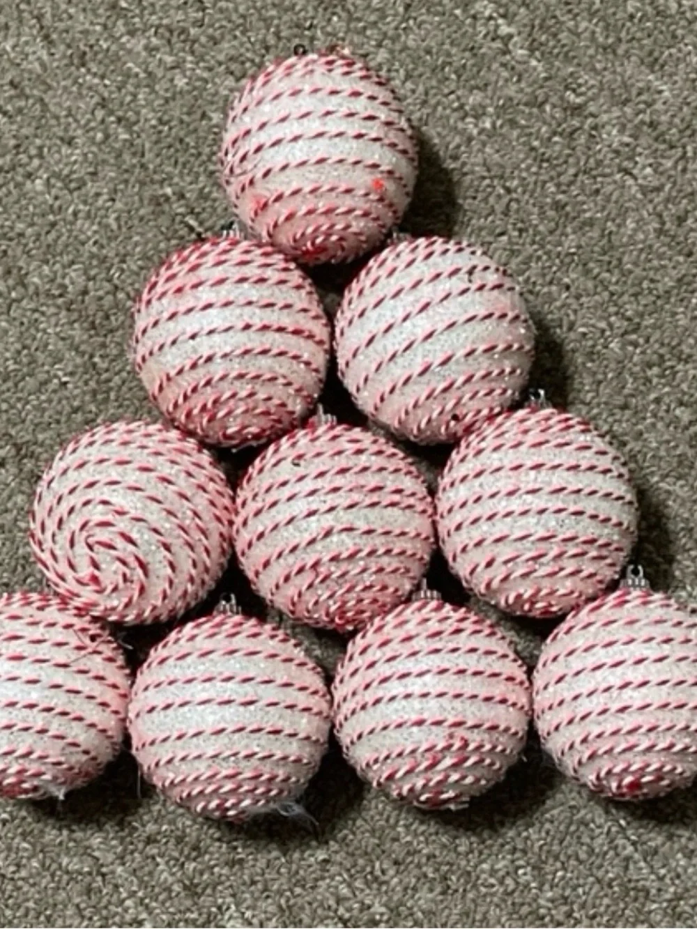 White With Red Stripe Christmas Bulbs Set Of 10