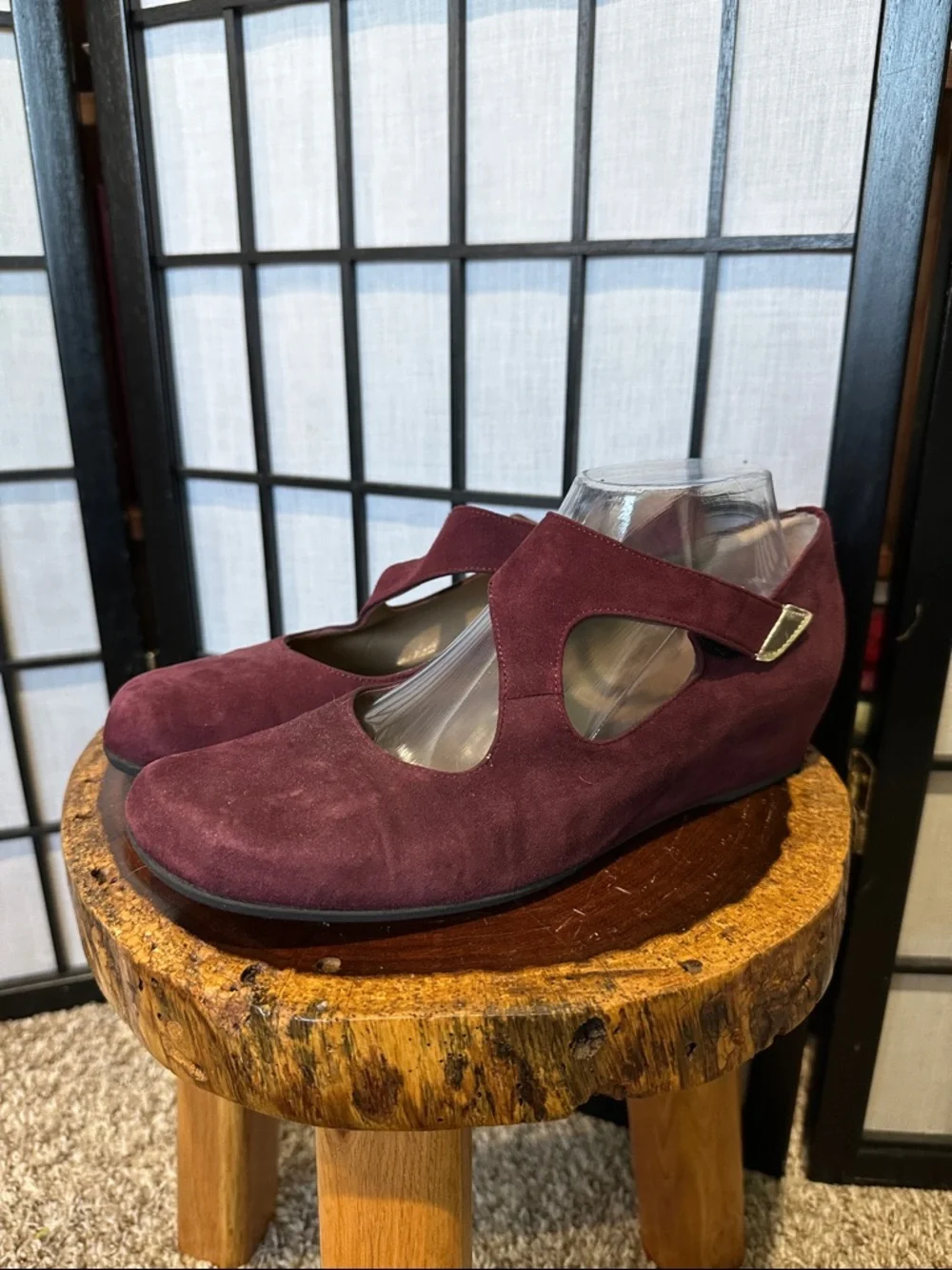 Anyi Lu Women's Wine Suede Mary Jane Wedge Heels EUC 8.5