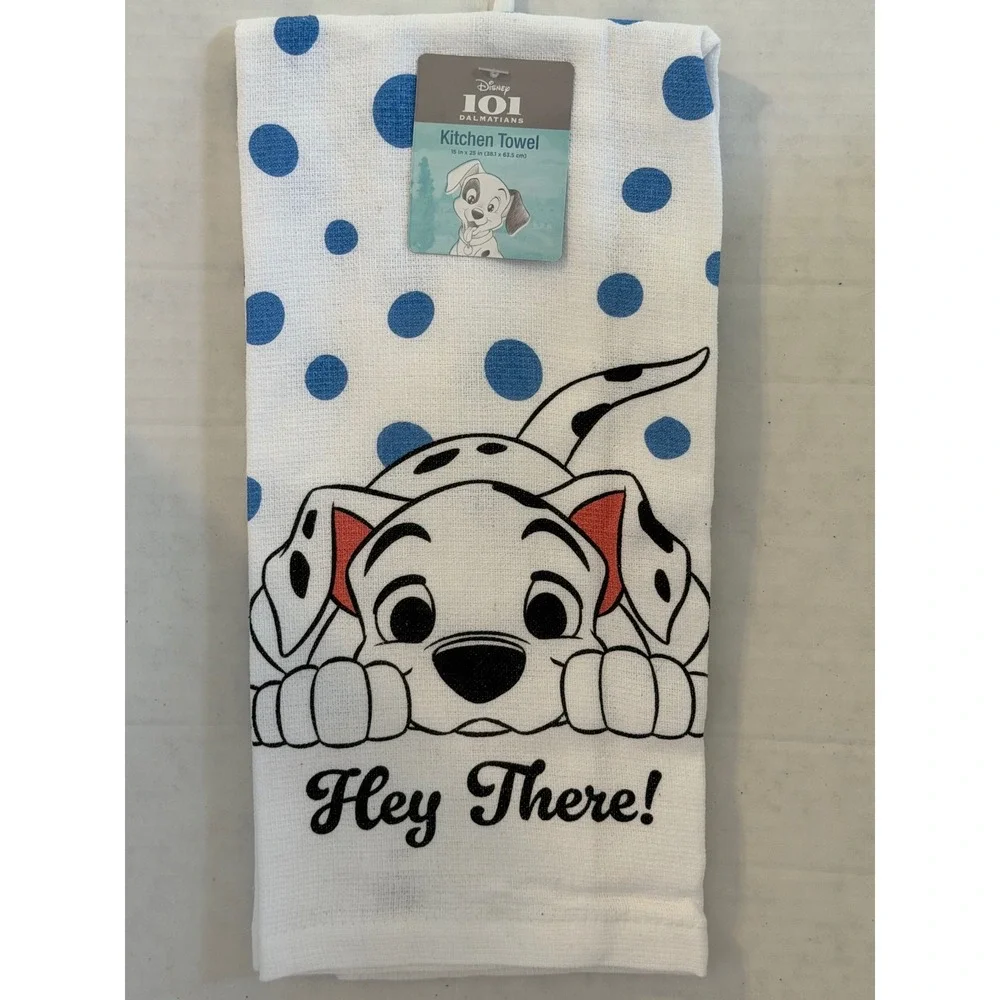 Disney 101 Dalmatians Kitchen Towel Hey There Blue Polka Dot 100% Cotton NEW