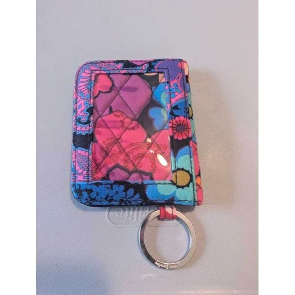Vera Bradley Floral Quilted ID Wallet Keychain Card Holder Snap Closure