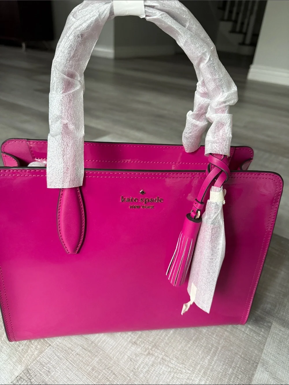 kate spade deep magenta Leather Tote with Tassels