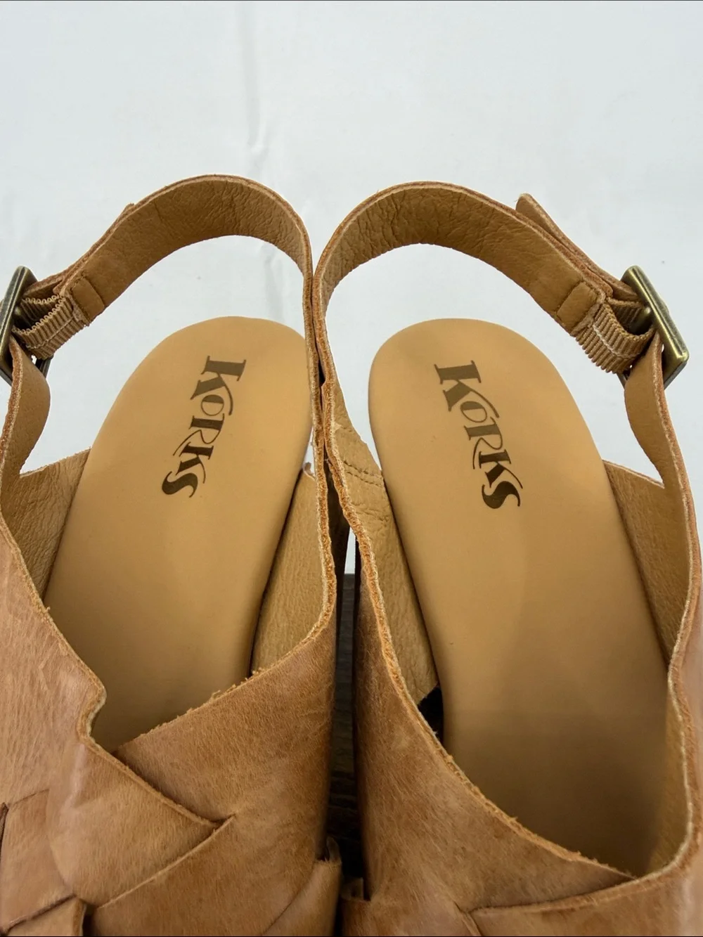 Korks Womens Berengo Woven Tan Block Slingback Woven Platform Sandals, 11
