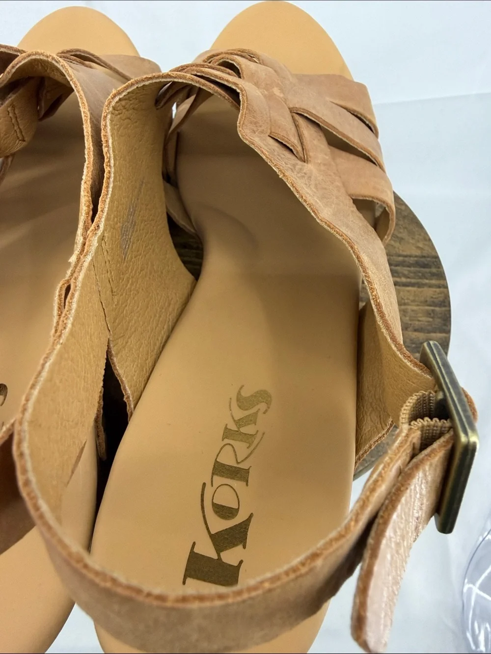 Korks Womens Berengo Woven Tan Block Slingback Woven Platform Sandals, 11