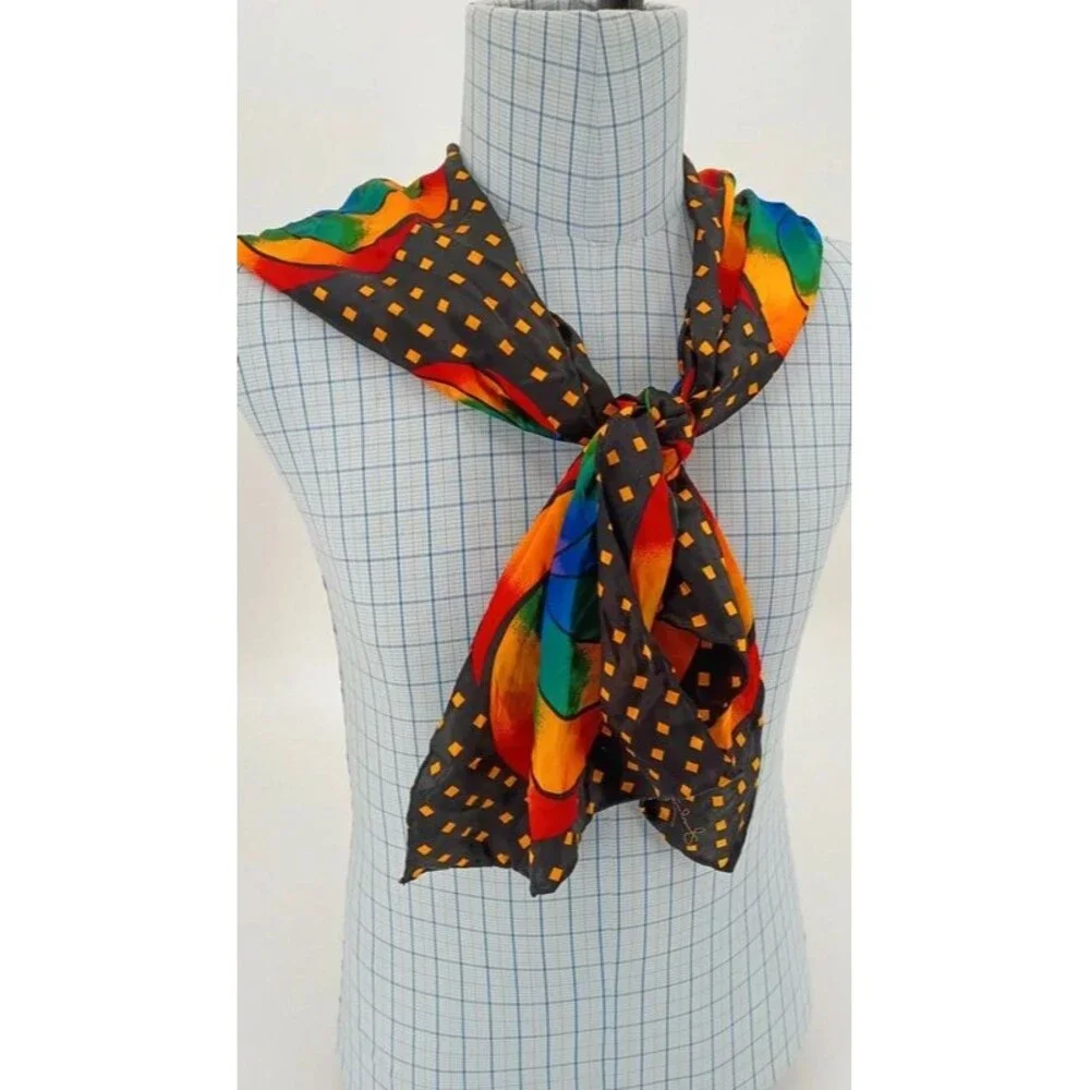 Vintage 90s Rush Limbaugh No Boundaries 100% Silk Scarf Rainbow Floral
