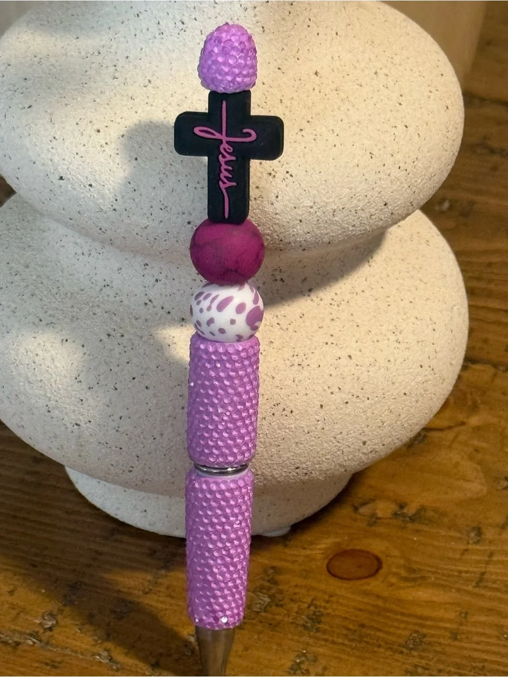 Lilac Cross Bead Pen Charm