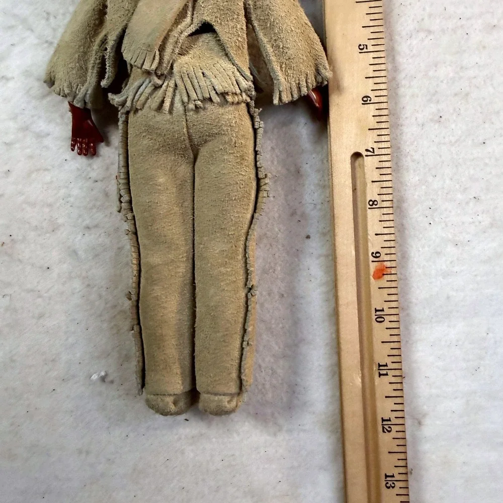 Vintage Native American Souvenir Doll Beaded Handmade Buckskin Fringe Outfit
