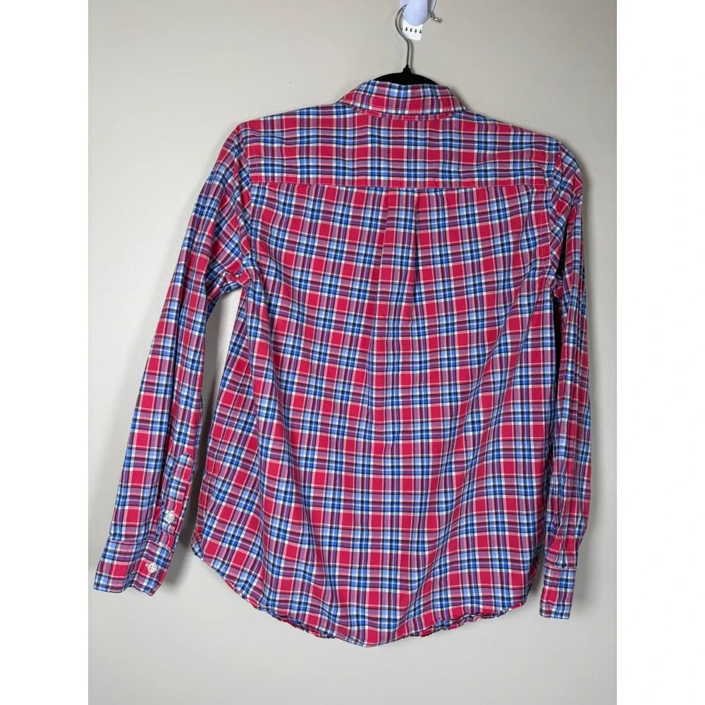 Ralph Lauren Kids Boys Red Blue Plaid Cotton Button Down Shirt Large 14-16 Pony