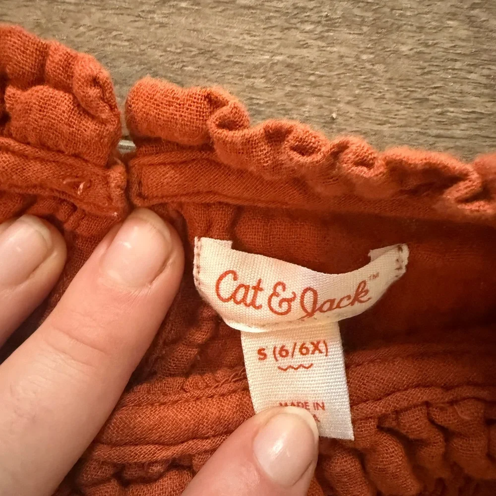 Cat & Jack Rust Gauze Smocked Ruffle Boho Blouse Girls Size 6