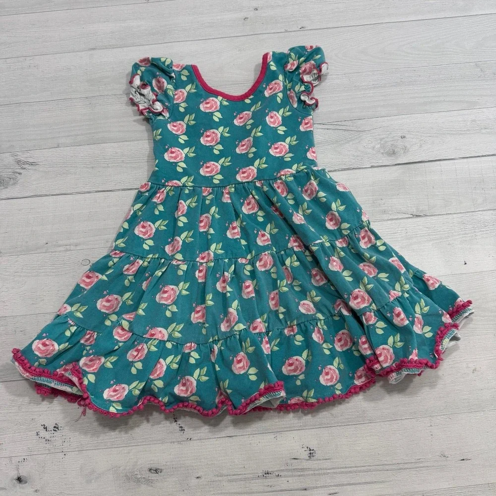 Sweet‎ Honey girls floral teal pink rose dress 2T