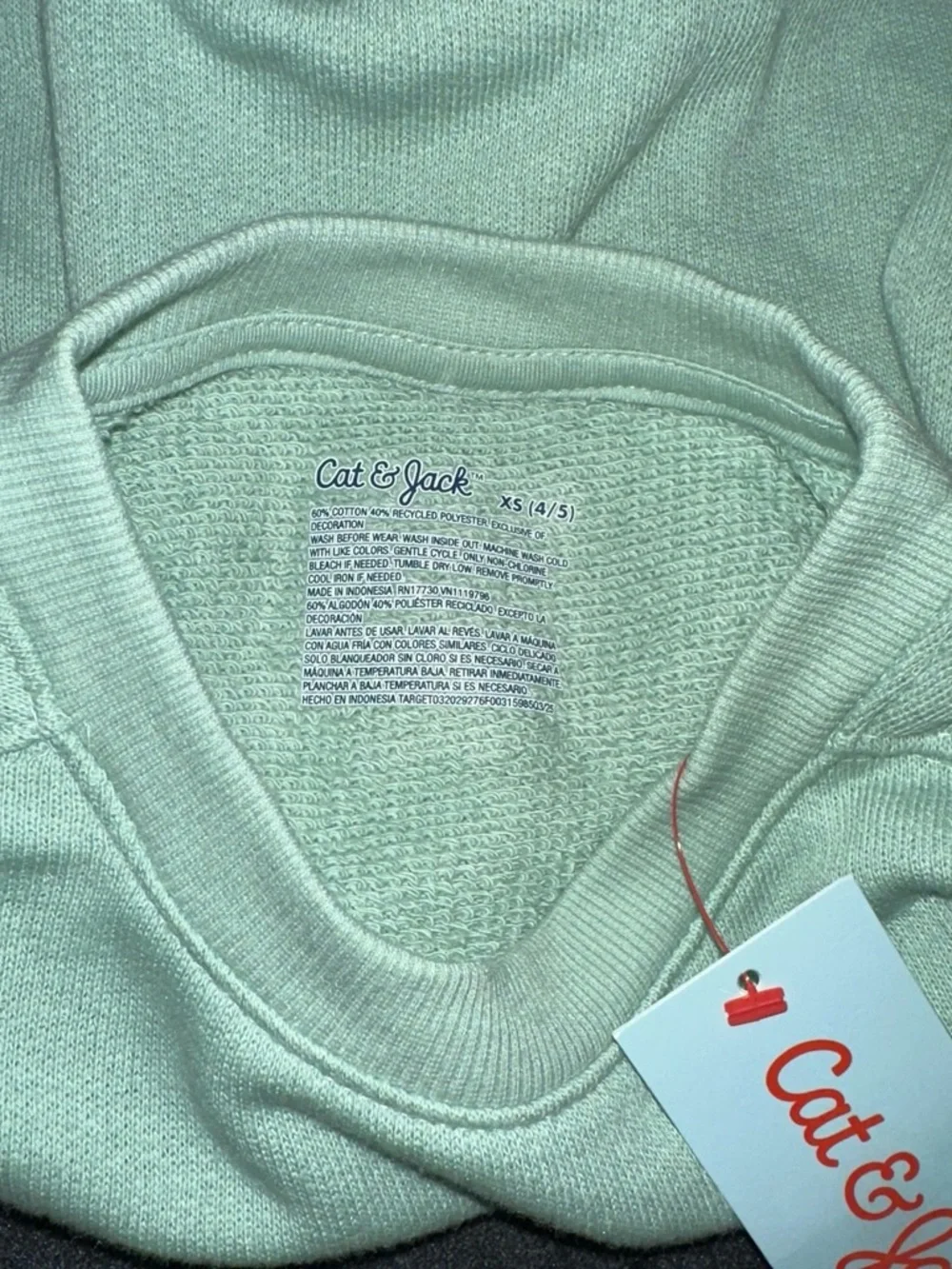Cat & Jack 'MERCI' Sweatshirt in Mint Green