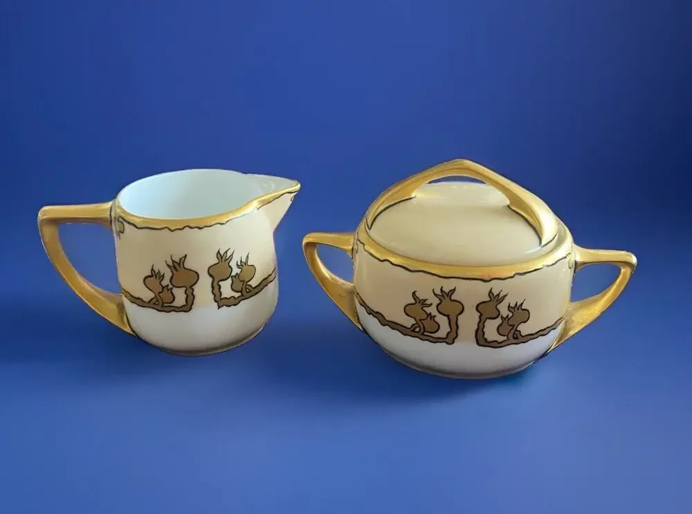 Art Nouveau German Rosenthal Hand Painted Porcelain China Creamer Sugar Bowl