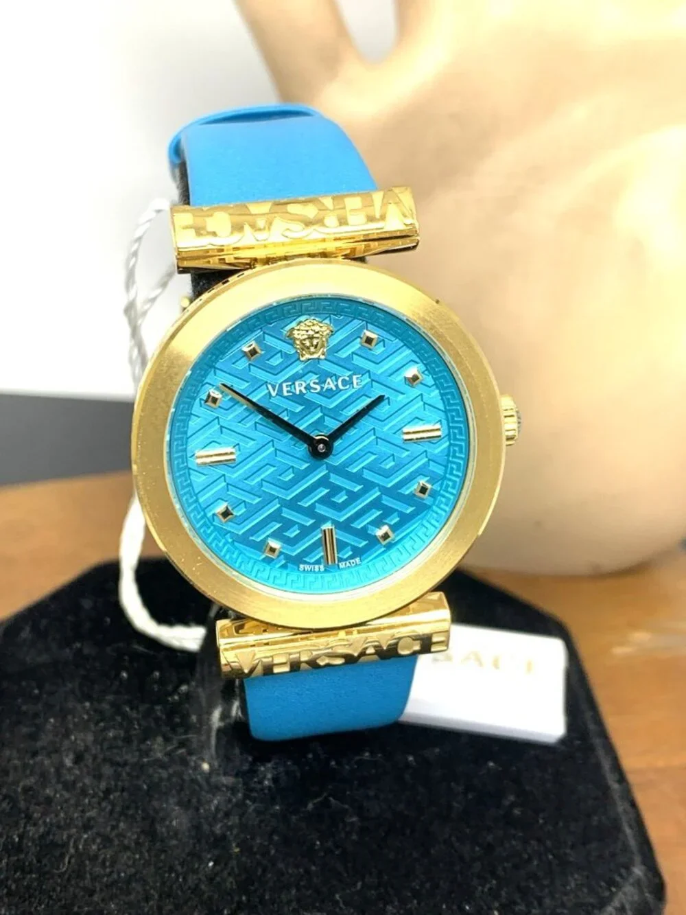 Versace Women's Watch VE6J00323 Regalia Swiss Quartz Gold Turquoise Leather 34mm