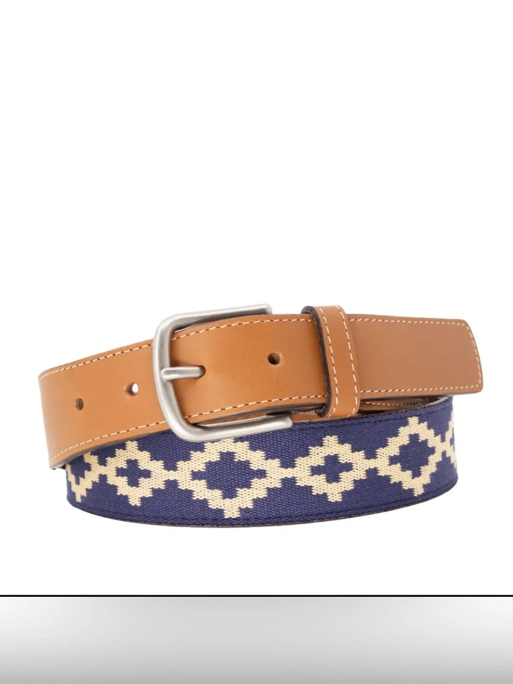 La Matera Corbina Woven Leather Belt Navy Khaki Size 38