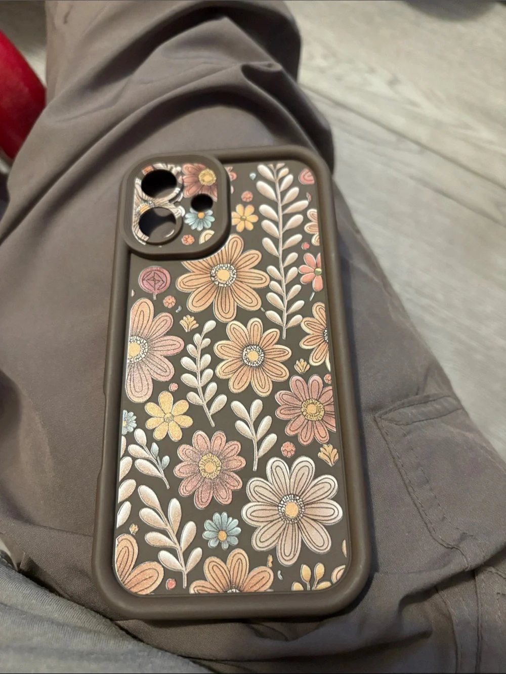 Floral Pattern Protective Phone Case - Brown with Multicolor Flowers