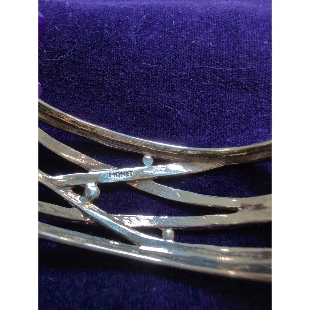 Monet Woven Vintage Silver/Gold Clamper Bangle Cuff with Faceted Crystals