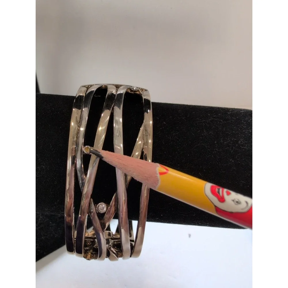 Monet Woven Vintage Silver/Gold Clamper Bangle Cuff with Faceted Crystals