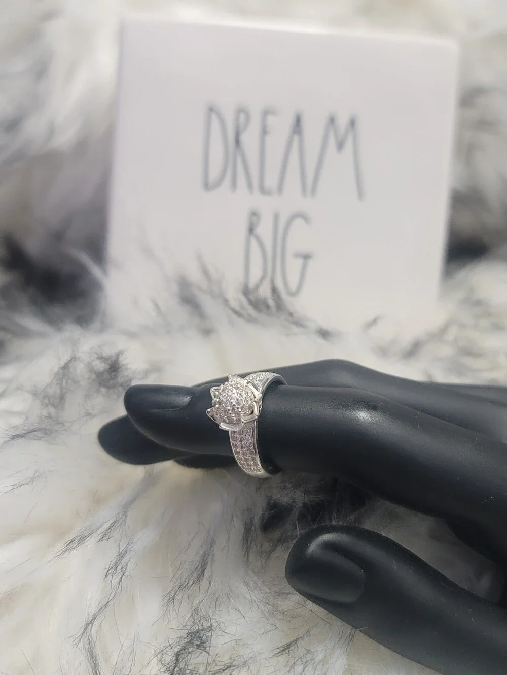 Sterling Silver Cluster Ring Blooming Lotus Style Pave-set Sz 6.5