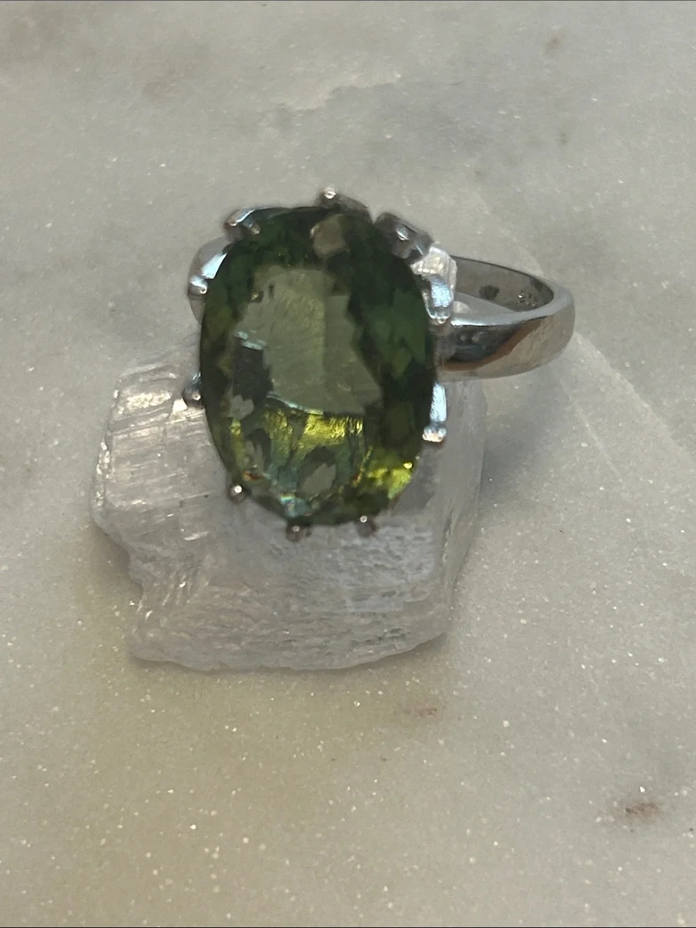 Sterling Silver Green Oval Gemstone Halo Ring - Women's Jewelry