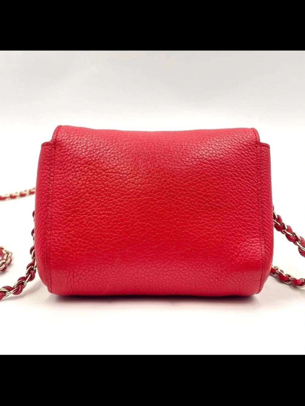 Mulberry Red Pebbled Leather Mini Crossbody with Chain Strap