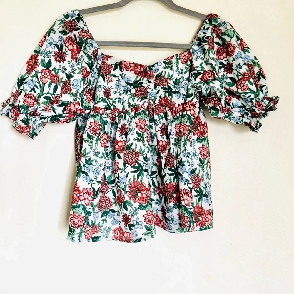 Janie and Jack floral puff sleeve top girls size 12