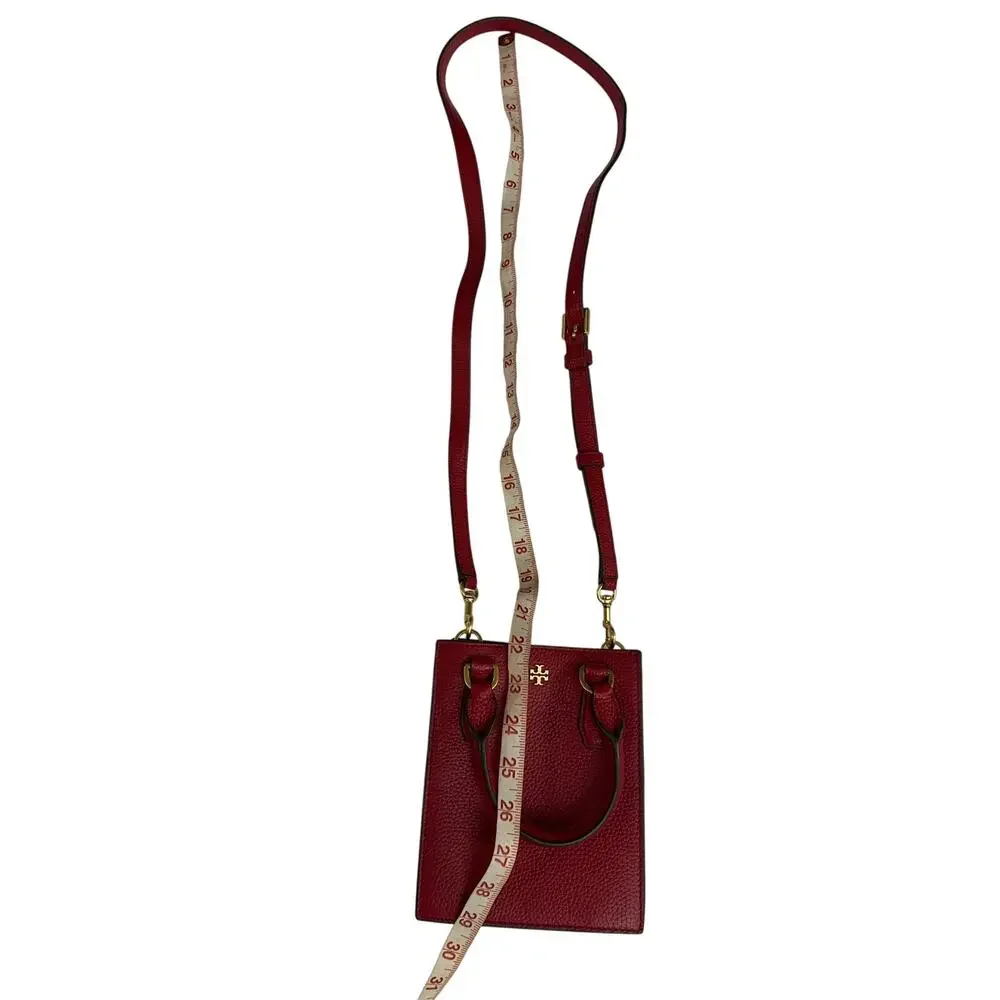 Tory Burch Blake Red Pebbled Leather Mini Shopper Tote Crossbody Shoulder Bag