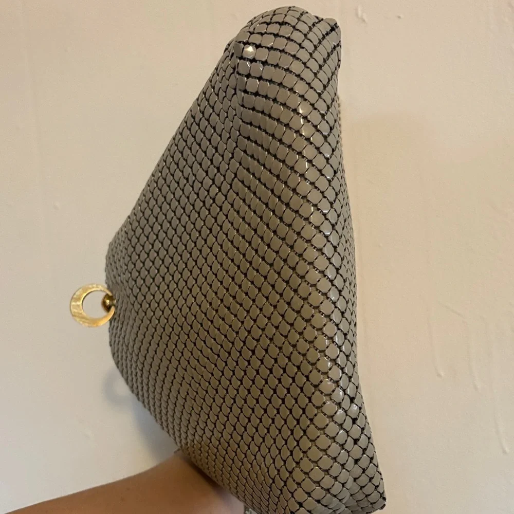 Whiting & Davis Silver Mesh Shoulder Bag with Gold Chain