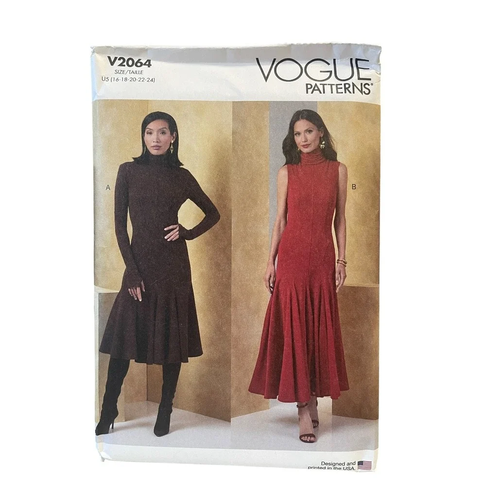 Vogue V2064 Misses Knit‎ Dress US 16-24 Turtleneck Flared