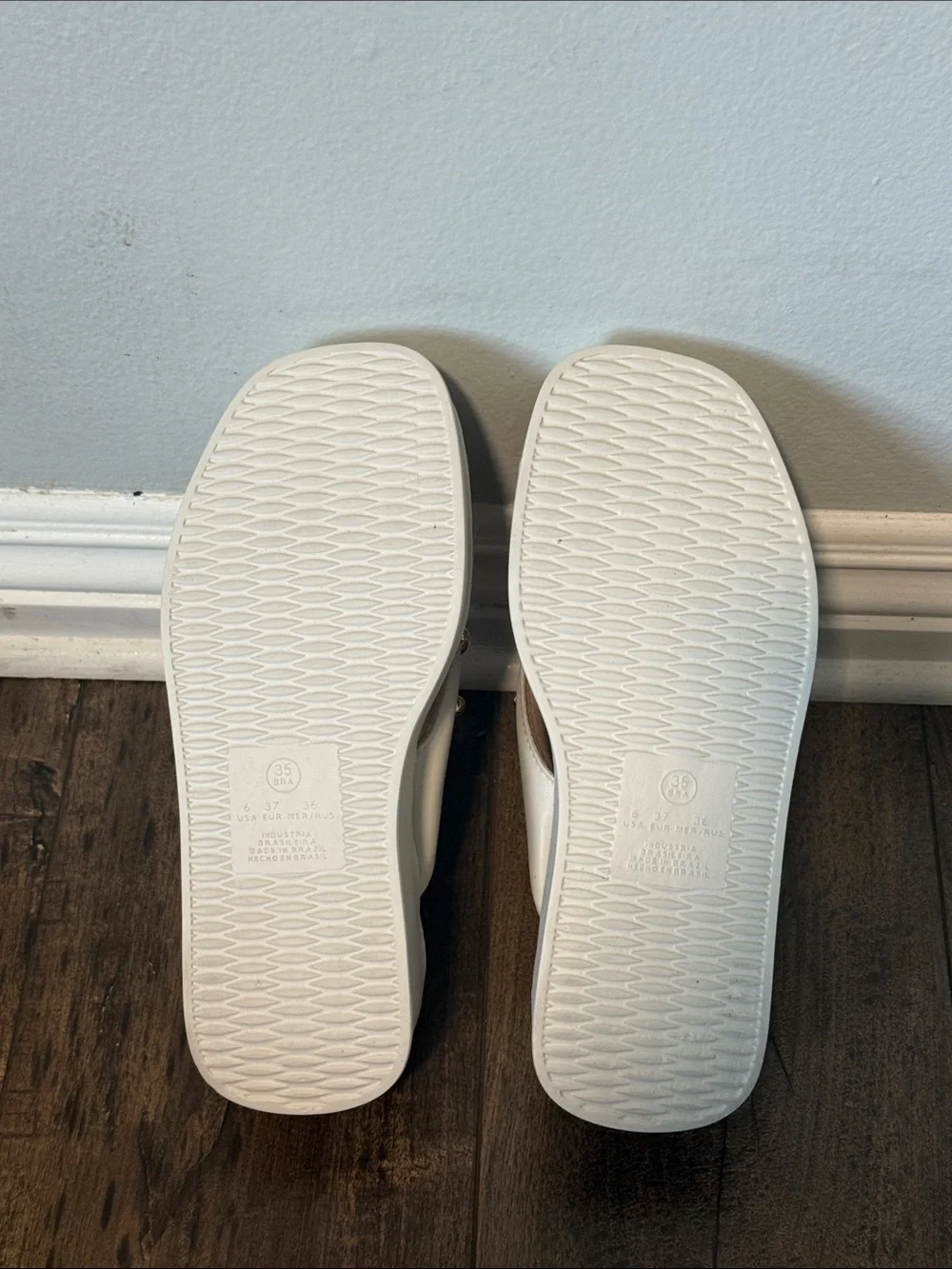 White Platform Thong Sandals with Blush Footbed and Gold Studs